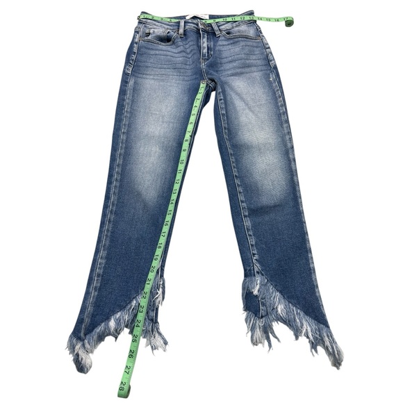 KanCan Double Fringe Mid Rise Cropped Skinny Blue Jeans Boho Size 27 Festival - Picture 4 of 8